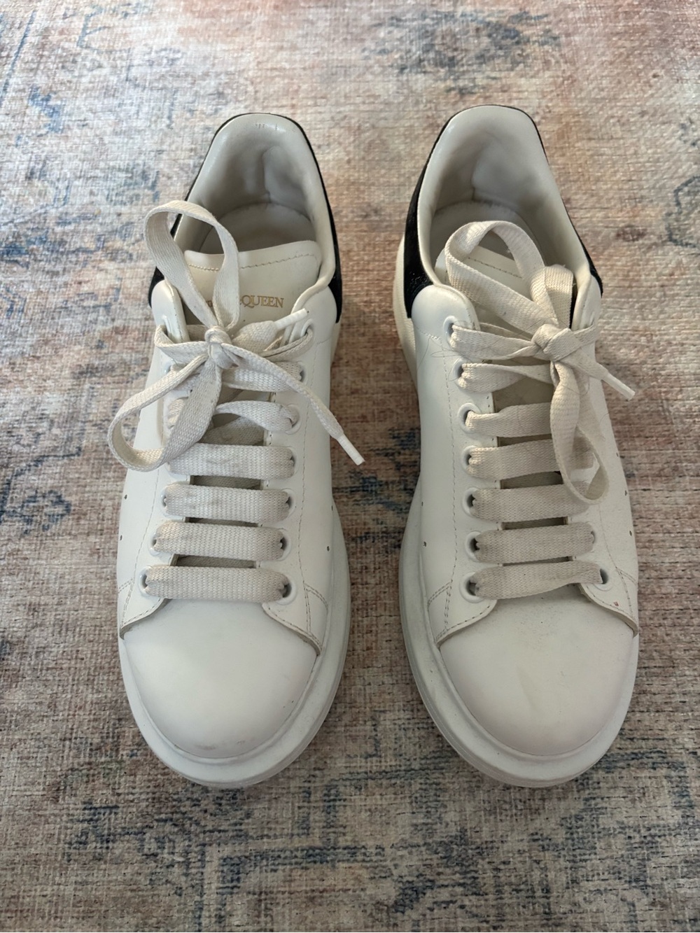 Alexander McQueen White Leather Sneakers with Black Heel Tab